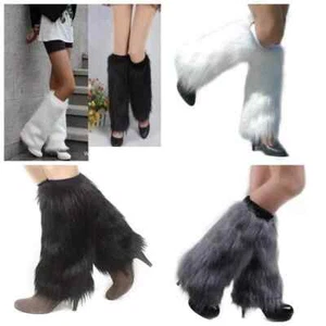 Ladies Fashion Boot Cuff Fluffy Soft Furry Faux Fur Leg Warmer Boot Toppers 40cm - Picture 1 of 11