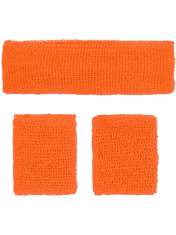 Orange Sweatbands Headband Wristbands 80's Tennis Hen Party Rave Fancy Dress - Image 1 of 2