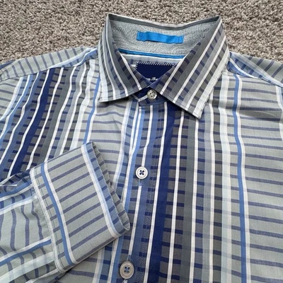 Tommy Bahama Long Sleeve Button Down Striped Shirt Men's Size Medium Gray/Blue - Image 1 of 4
