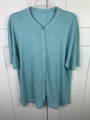 Blusa Eileen Fisher GRANDE Azul 100% Lino Orgánico Botón Frontal Lujo Foto 1 de 4