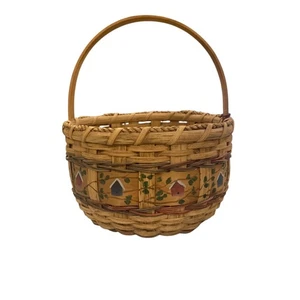 Cesta de listones de madera tejida pintada a mano vintage con mango casa de campo - Imagen 1 de 7