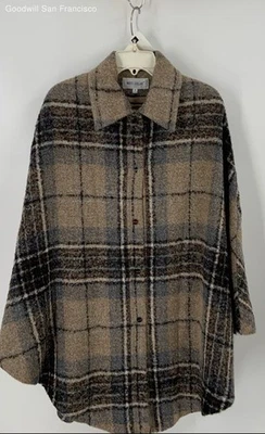 Camisa blanca cuello multicolor mezcla de lana a cuadros botón delantero chaqueta para mujer talla M Foto 1 de 4