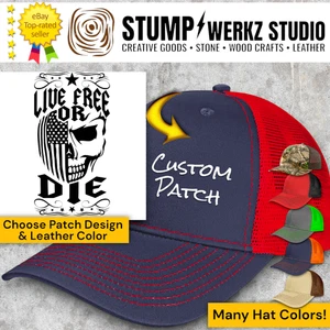 Custom Hat Trucker Baseball Cap Richardson Leather Patch USA Live Free or Die - Picture 1 of 21