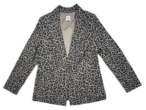 CABI Womens 14 Leopard Paint Blazer Jacket Gray Tan Black Ponte Knit Stretch - Picture 1 of 11