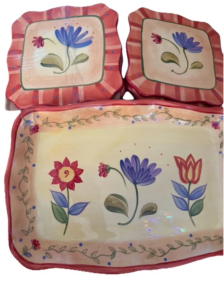 Lot Of Pfaltzgraff Napoli 4 Hot Plate Trivet  Square & Serving Plate 2008 Floral - Image 1 of 4