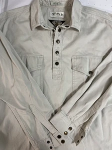 Vintage ORVIS Malpai Shirt Mens XL Tan Half Snap Popover Heavy Cotton USA - Picture 1 of 15