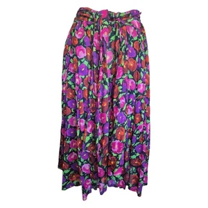Vintage 1980s Pot Pourri Bold Floral Midi Skirt – Size 16 – High Waist Belted - Picture 1 of 6