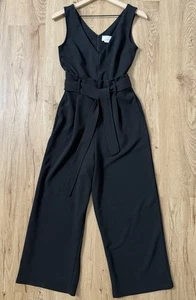 Anthropologie Sleeveless Tie Waist V-neck Jumpsuit Size S Black Wide Leg - Picture 1 of 9