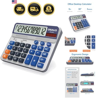 Desktop Calculator Extra Large 5in LCD Display Big Button Office Home Use - Image 1 of 4