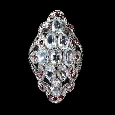 Anillo de plata de ley 925 ovalado aguamarina rodolita granate piedras preciosas tamaño de joyería  Foto 1 de 4