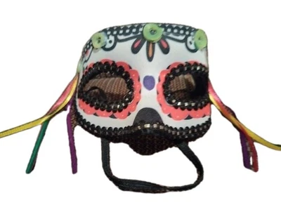 Day Of The Dead Eye Mask-Colorful, Elastic Band, Ribbons, For Party Or Halloween - Image 1 of 4