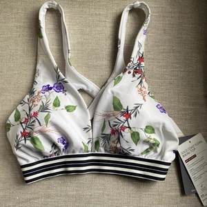 Top bikini nuoto Athleta XS Gold Coast righe floreali UPF Quickdri coppe A-C nuovo con etichette - Foto 1 di 11