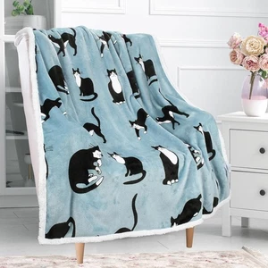 Sherpa Flannel Fleece 50" x 60" Blanket Soft Cozy Warm Throw Sofa Couch Bed - Picture 1 of 6