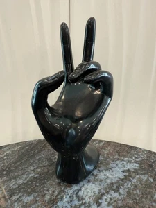 Black Hand Figurine Peace Sign Jewelry Display Meditation Chakra - Picture 1 of 9