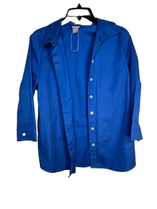 Chicos No Iron Cotton Deep Blueberry blue long slv blouse 1 Top M 6 8 - Picture 1 of 9