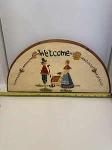 Vintage Hand Painted Folk Art Welcome Plaque Rustic Unsigned Beautiful - Picture 1 of 12