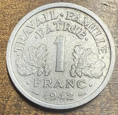 1942 France 1 Franc Vichy French State-light type KM#902 - Image 1 of 2