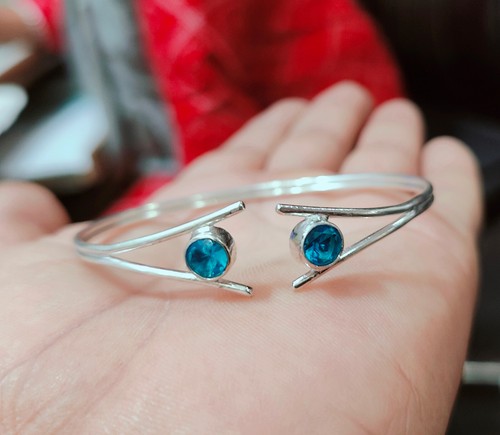 VALENTINO Braccialetto Fatto a mano Topazio Blu Designer Argento Sterling 925 Regalo per Lei