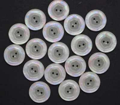 3 Vtg White Iridescent Round Pentagon 2-Hole Buttons with Raised Edge A704 - Image 1 of 4