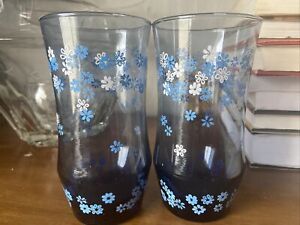Vintage Libbey Crazy Daisy Spring Blossom Drinking Glasses Tumblers SET OF 2