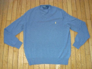 POLO RALPH LAUREN MEN'S BLUE MERINO WOOL V NECK SWEATER SIZE XL HARDLY WORN! - Picture 1 of 10