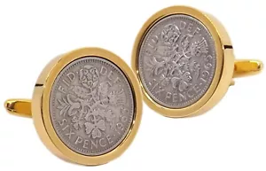 1965 Sixpence Set in 9ct Gold Teller Herren 54 Jahre Geburtstag Geschenk MANSCHETTENKNÖPFE DIREKT - Bild 1 von 11