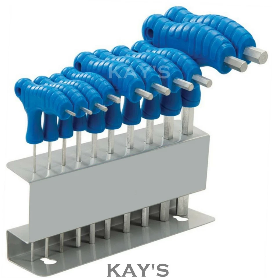 T-HANDLE HEXAGON HEX ALLEN KEY METRIC 2.0 - 10.0mm WRENCH SET 10 PCE WITH STAND - Image 1 of 1