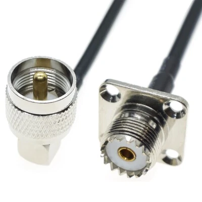 UHF male PL259 Right Angle to UHF female SO239 Flange connector lot Cable RG58 - Image 1 of 2