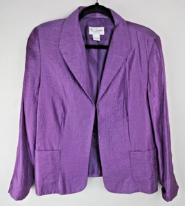 Women's Petite Tan Jay Retro Purple Open Front Blazer Size 14P Hook Close - Picture 1 of 7