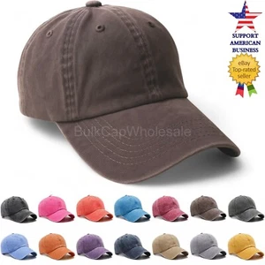 Cotton Baseball Cap Washed Solid Adjustable Dad Hat Womens Mens Visor Hats - Picture 1 of 26
