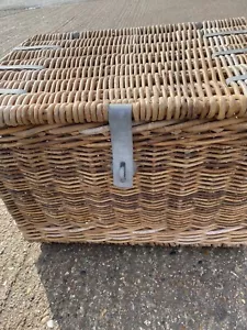 More details for early 20th century antique wicker imperial lidded laundry basket log store vtg