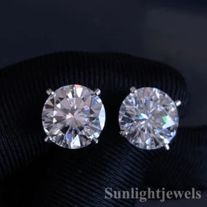 Tachuelas solitario de diamantes blancos tratados con certificación de 5 quilates plata 925 gran brillo - Imagen 1 de 9