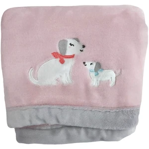 Carter's Pink Puppy Dog Blanket Gray Trim Soft Plush Baby Girl - Picture 1 of 3