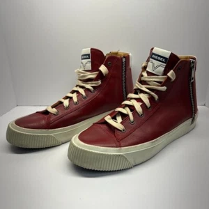 Zapatilla deportiva Diesel para hombre con cremallera césped S-Voyage Mid de cuero rojo suela blanca talla 11 - Imagen 1 de 11