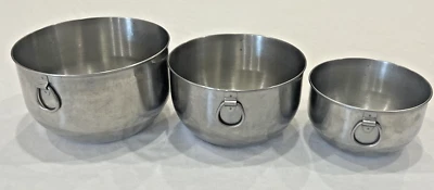 3 Farberware Mixing Batter Bowls 2 Thumb Rings Handles Nesting Stainless Steel - Image 1 of 4