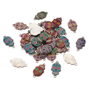100pcs Colorful Printed Alloy Enamel Skull Links Mini Charms Craft 25.5x13.5mm - Picture 1 of 9