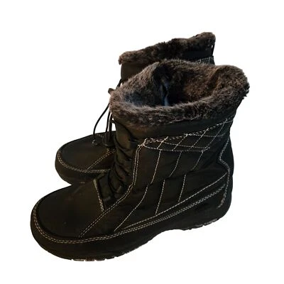Totes Eve Winter Snow Boot Black Quilted Faux Fur Trim Size 8 - Image 1 of 4
