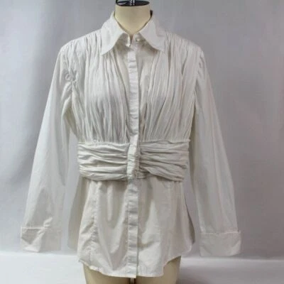 INC Pleated Tuxedo Ruched White Blouse Size 14 - Image 1 of 4