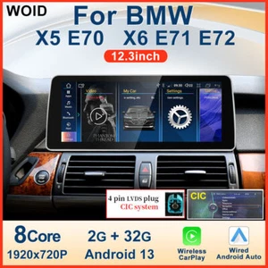 12.3" Android 13 Screen Display CarPlay Radio For BMW X5 E70 X6 E71 CIC 2010-13 - Picture 1 of 13