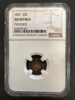 1851 3CS Silver Three Cents NGC AU Details Cleaned - Image 1 of 4