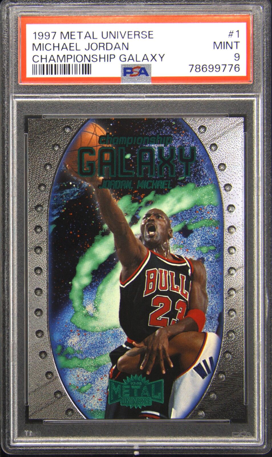 1997 METAL UNIVERSE CHAMPIONSHIP GALAXY MICHAEL JORDAN #1 BULLS HOF PSA 9 MINT