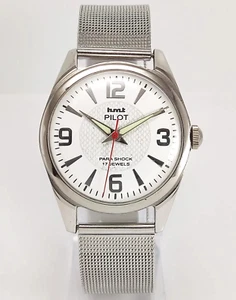 HMT Pilot White Dial Para Shock 17 Jewels Handwinding For Men's Wrist Watch - Picture 1 of 9