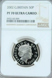 2002 GREAT BRITAIN 50 PENCE SEATED BRITANNIA NGC PF 70 ULTRA CAMEO PERFECT POP 1 - Picture 1 of 4
