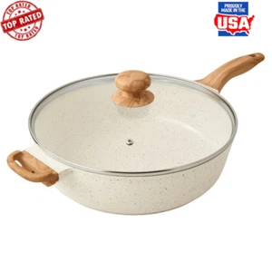 6qt Cast Aluminum Saute Pan Nonstick Glass Lid Rapid Heat Distribution New - Picture 1 of 7