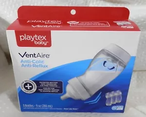 3 Pk Playtex Baby VentAire Anti-Colic/Reflux 9 oz Bottles w/Silicone Nipples NEW - Picture 1 of 7
