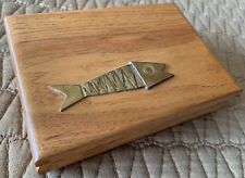 Contemporary 90s Wood Brass Atomic Fish Storage Trinket Box + Lid Modern Gillis