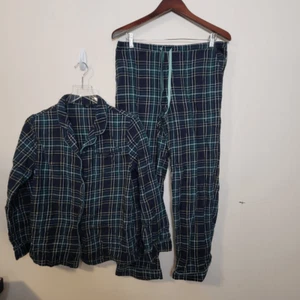 Talbots Flannel Cotton Button Down long sleeve plaid top and Pajama Set Women's - Picture 1 of 4