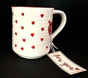 Großer Sheffield Home Kaffeebecher kleine rote Herzen handbemalt neu Valentinstag - Bild 1 von 6