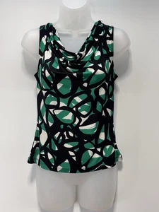 Calvin Klein Sleeveless Cowl Neck Top Blouse Green Black Stretch Size PXS - Picture 1 of 5