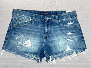 NEW Lucky Brand The Cut Off Denim Shorts Womens 6 Distressed Med Wash Raw Hem - Picture 1 of 6